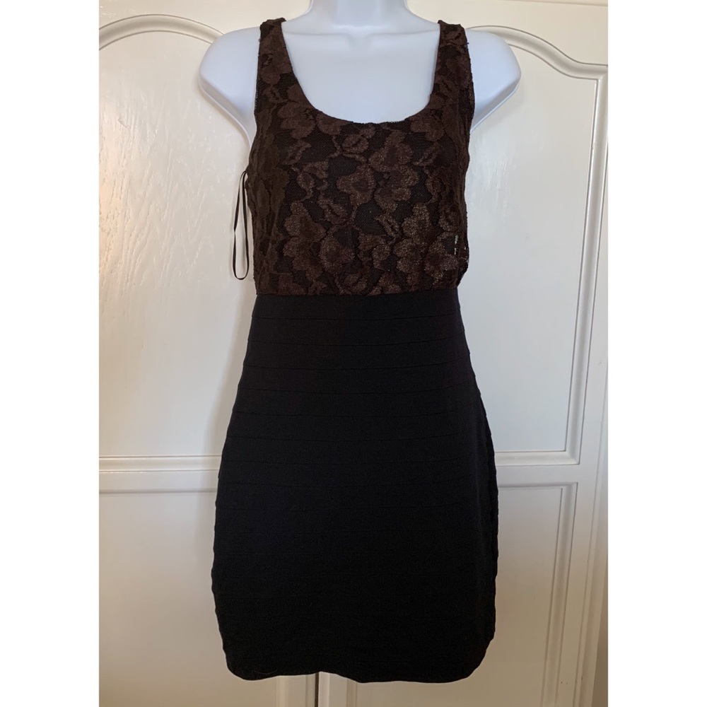 Express Lace Bodice Bodycon Dress Bronze Black